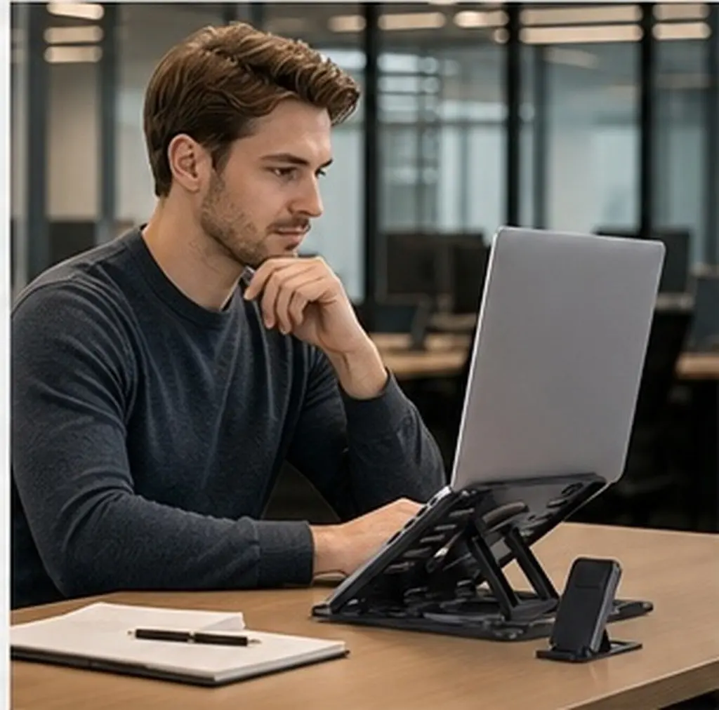 1Set Laptop Riser for Desk Folding Rotating Laptop Stand Portable Hollow Design Non-Slip Desktop Holder for Office Meeting