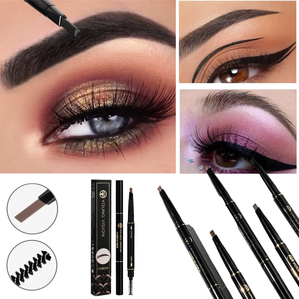 YOUNG VISION Five-Color Spiral Eyebrow Brush & Pencil Dual-Ended Twist-Up Waterproof Smudge-Proof Triangular Eyebrow Pencil