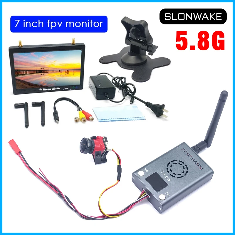 Long Range 5.8G 56CH Transmitter TS-5W FPV FM Module Audio and CMOS1200TVL Night visi camera with 7 inch HD IPS  fpv monitor use