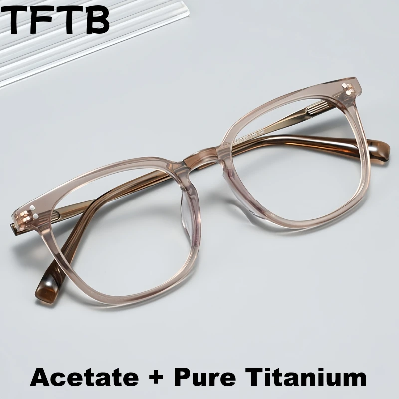 

TFTB Men's Retro Oval Acetate Glasses Luxury Pure Titanium Fashion Trend Simple Optical Prescription Eyeglasses Frame Women GG58