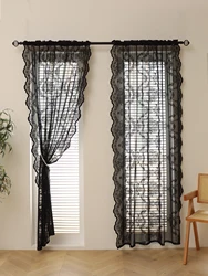 Black Lace Wave Flower Curtains 78 inch Living Room Bedroom Decorative Curtains, Party Wedding Holiday Curtains