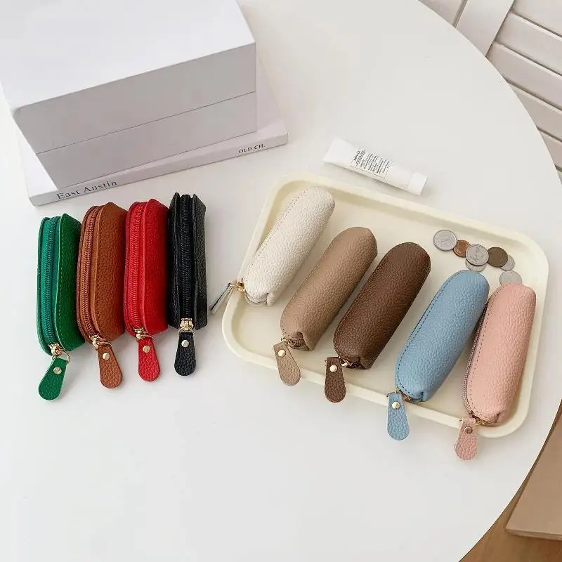 Slim Portable Coin Purse Mini PU Leather Cowhide Wallet Zipper Closure for Men Business Short Trip
