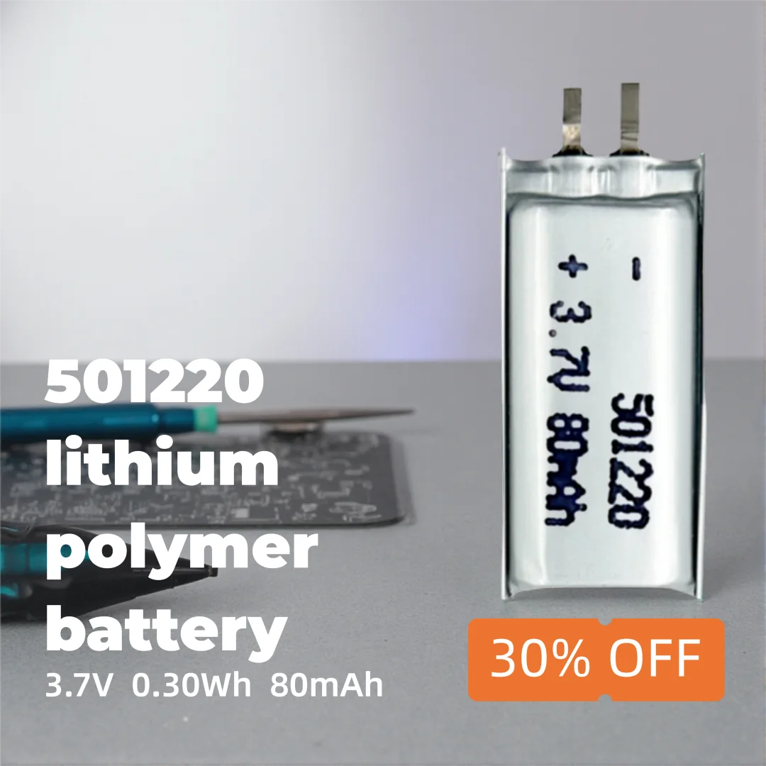 501220 Li-ion Polymer Battery 80mAh 3.7V High-Energy Rechargeable Cell for Mini Electronics, LED Devices, Smart Gadgets