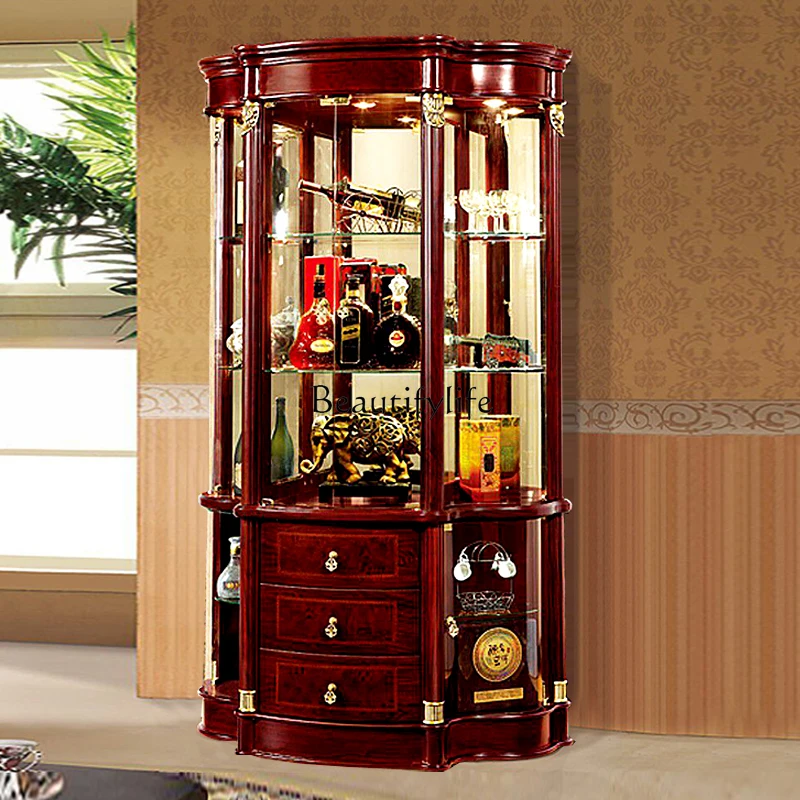 Living room decoration luxury double door glass multi-functional French wall wine cabinet