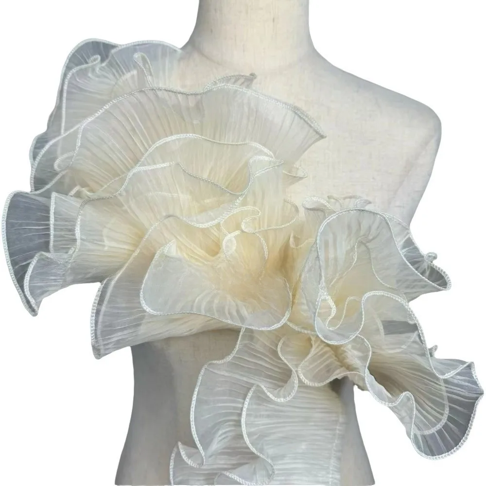1 Yard Pleated Fabric Ruffle Pleated Magic Color Pleated Lace Accordion Fold Rose Flower Pattern Laser Gradient Lace Decoration