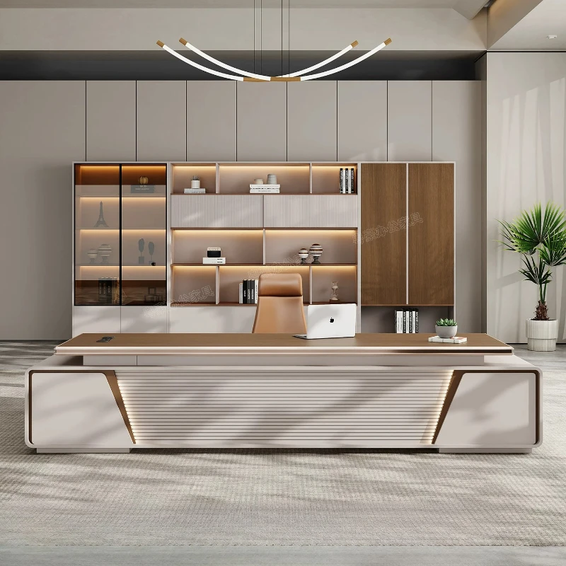 Luxury Two‑Tone L‑Shape Executive Boss Desk Large Modern Manager Office Table for Chairman Director Business Workspace furniture