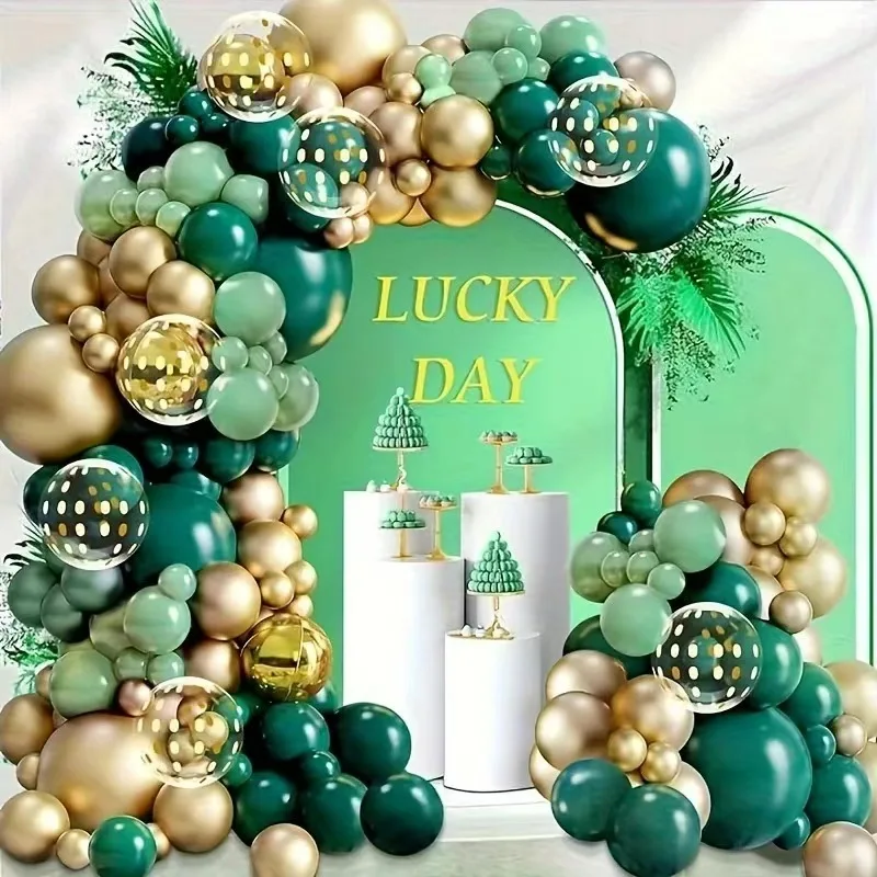Confetti Green Gold Balloon Garland Arch Kit for Wedding Birthday Anniversary Jungle Safari Babyshower Party Decoration Supplies