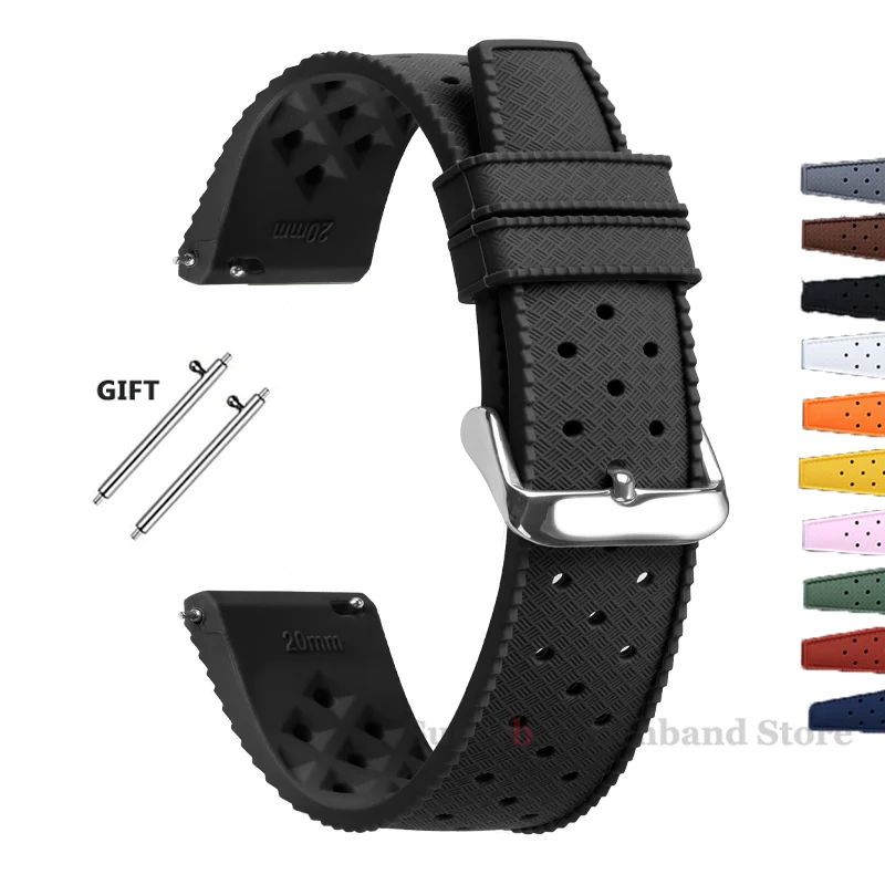 

Tropical Silicone Watchbands Quick Release Rubber Watch Straps 18mm 20mm 22mm Tropic Breathable Waterproof Wristwatch Band