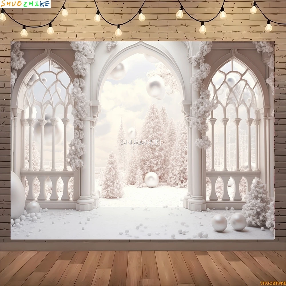 Christmas Tree With Gift Boxes Photography Backdrops Winter Snow Decorations Wooden Door Fireplace Room Background Props WR-04