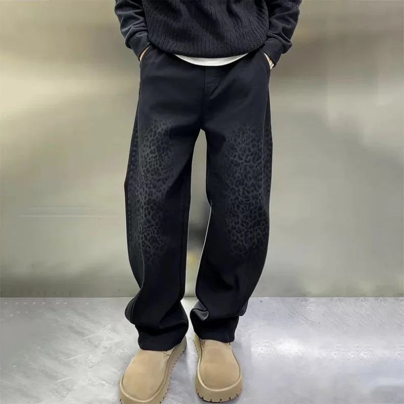 

Spring/Autumn Fashion Trendy American Retro Straight Leg Stretch Denim Jeans Men's Casual Loose Plus Size High Quality Trousers