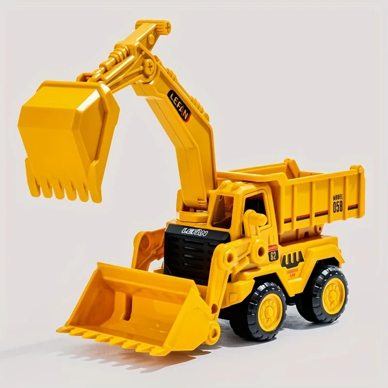 High Quality Inertia Engineering Vehicle Simulation Multifunctional Excavator,  Tipper Truck, Three In One Toy Birthday Gift