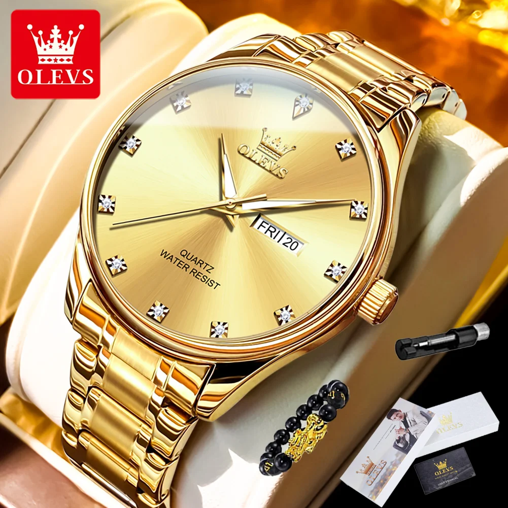 

OLEVS 3612 Fashion Business Men's Watch Luxury Brand Dual Calendar Waterproof Luminous Watch Classic Original Quartz Men's Watch