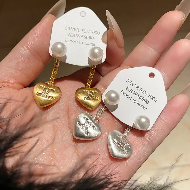 

European and American Style Zircon Heart-shaped Earrings, Retro and High-end, Letter Earrings, Exquisite Earrings for Women