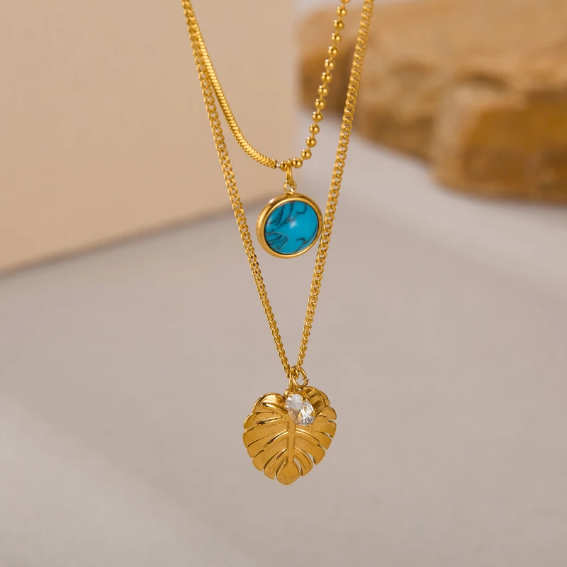 Blau Türkis Zirkonium Anhänger Titan Stahl Damen OL Persönlichkeit Vielseitig Mode Halsketten Schmuck Party Geschenk – Detail 7