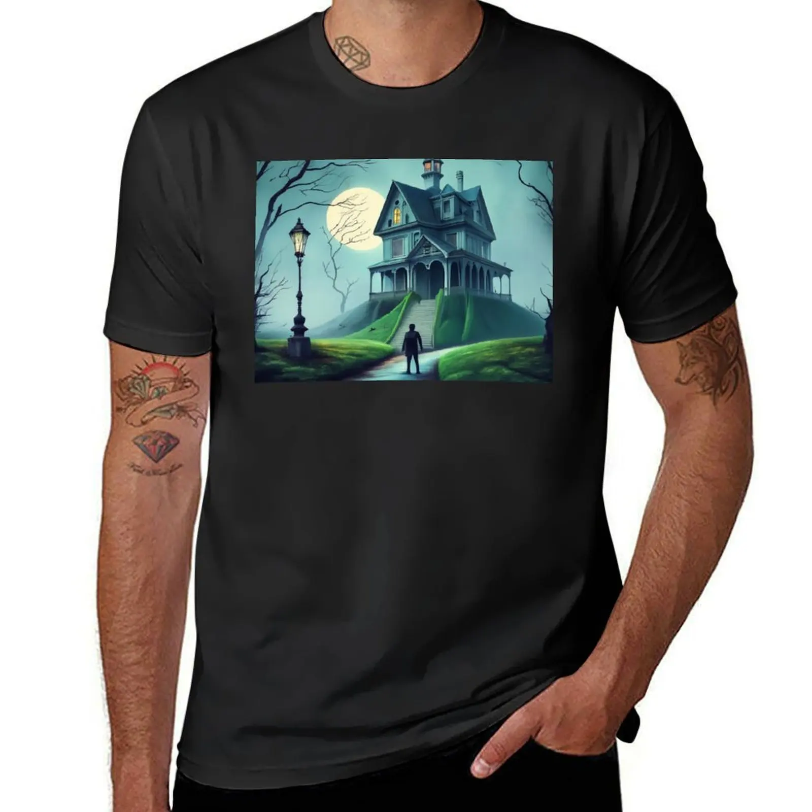 a gothic horror scene T-Shirt summer tops animal prinfor boys mens t shirt graphic