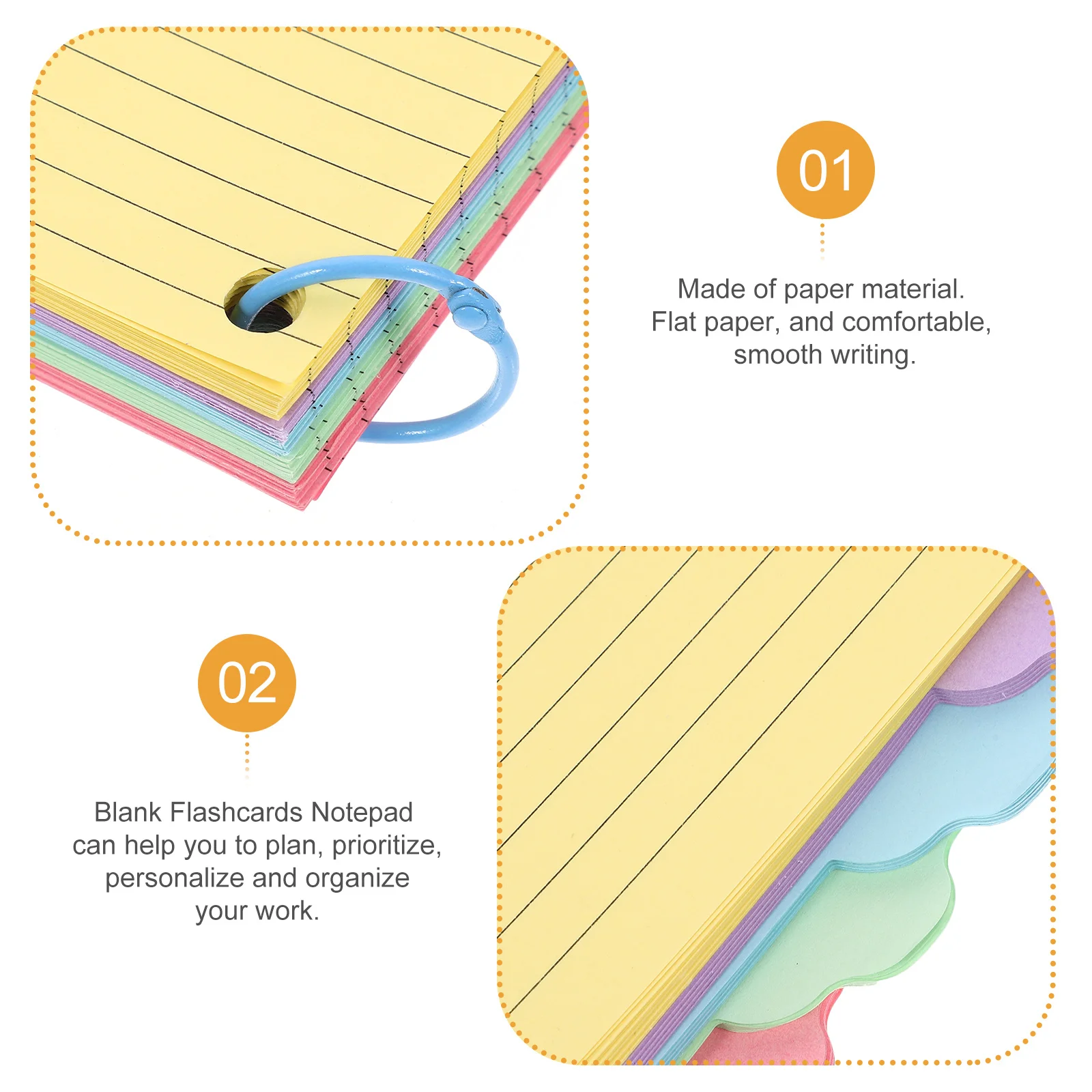 

Flash Cards Notecards with Holes Rings Colored for Studying Colorful Blank