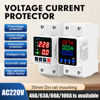 VaneAims Din Rail Over Current Protector Adjustable Over Voltage Under Voltage Protective Device 40A 63A 80A 220VAC