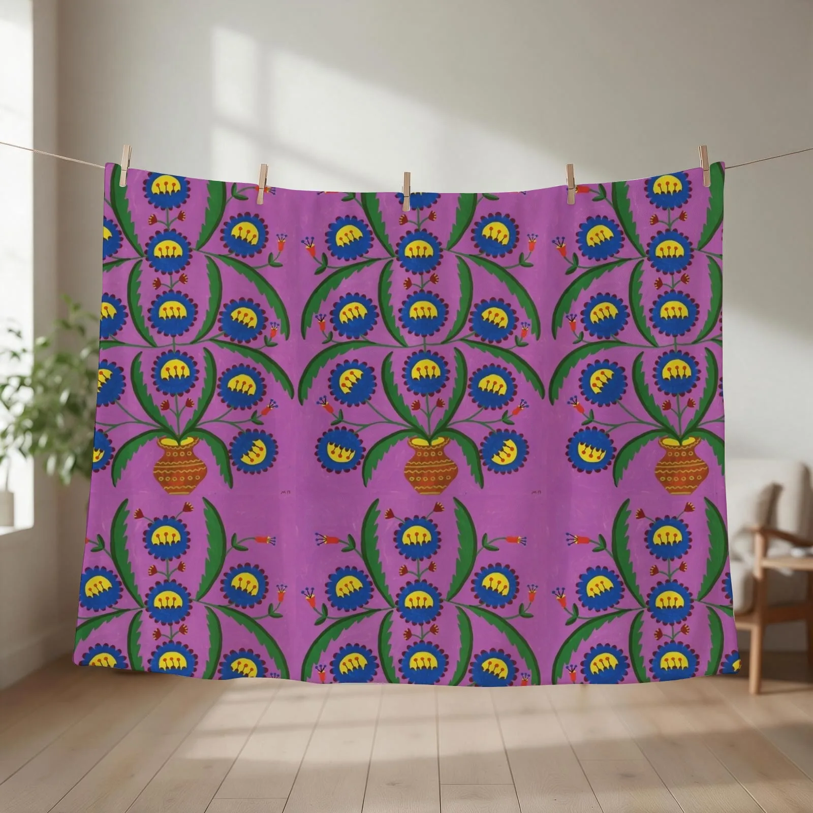 Maria Prymachenko Flowers in a Pot 1992 Throw Blanket Hair Personalized Gift Kid'S warm for winter Blankets