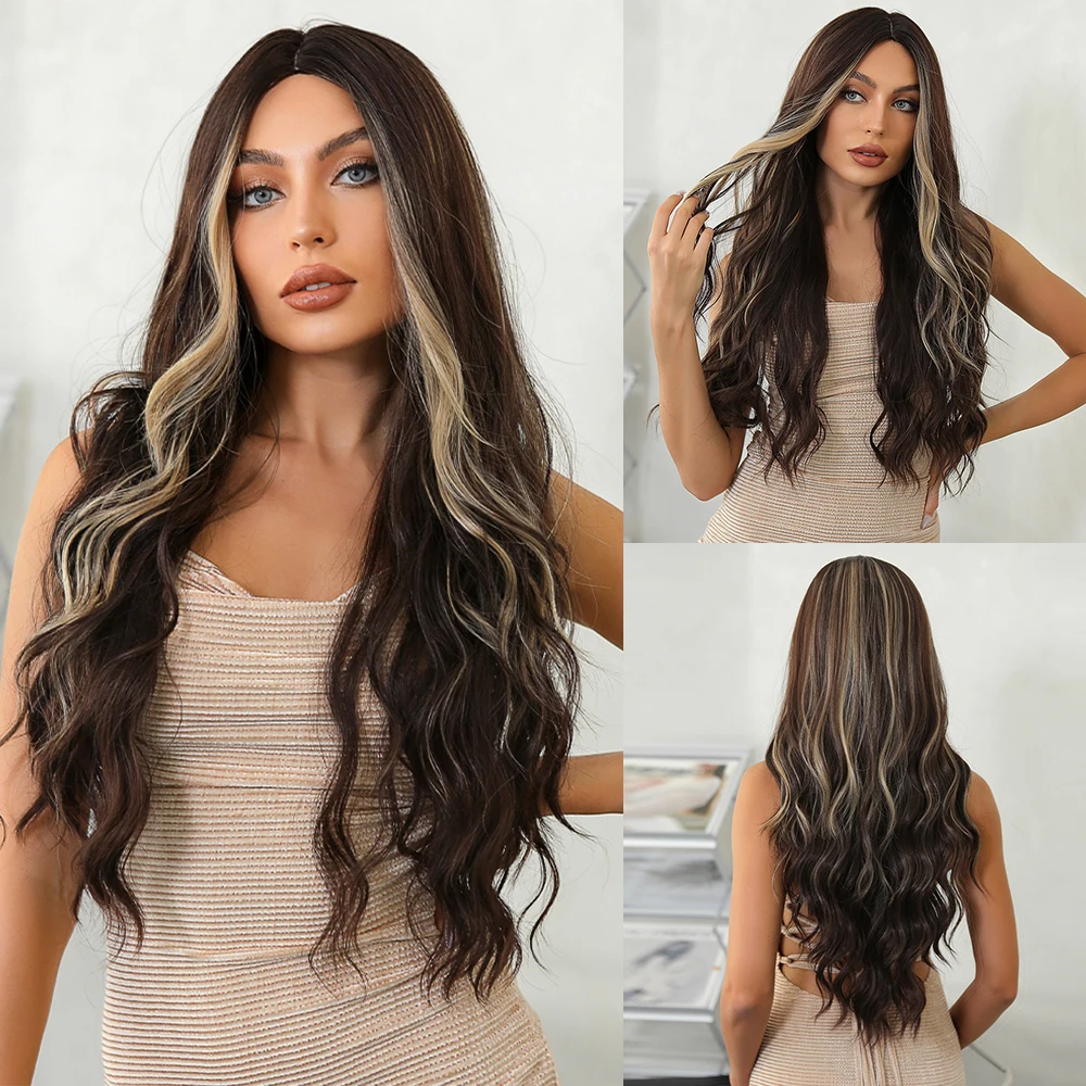 

HENRY MARGU Коричневые Блондинки Волнистые Синтетические Парики для Женщин Длинные Волнистые Парики Средней Части Парик Партии Лолита Волосы Термостойкие