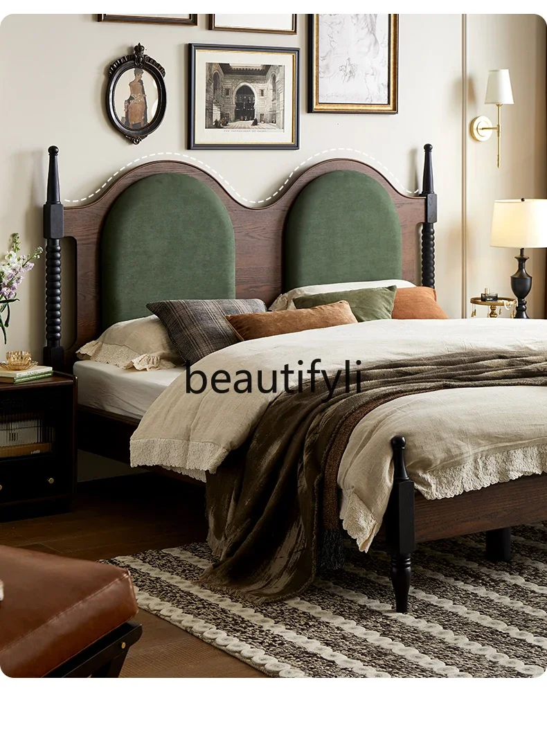 

ss25 French retro solid wood bed master bedroom large bed antique soft bag double modern simple wedding bed