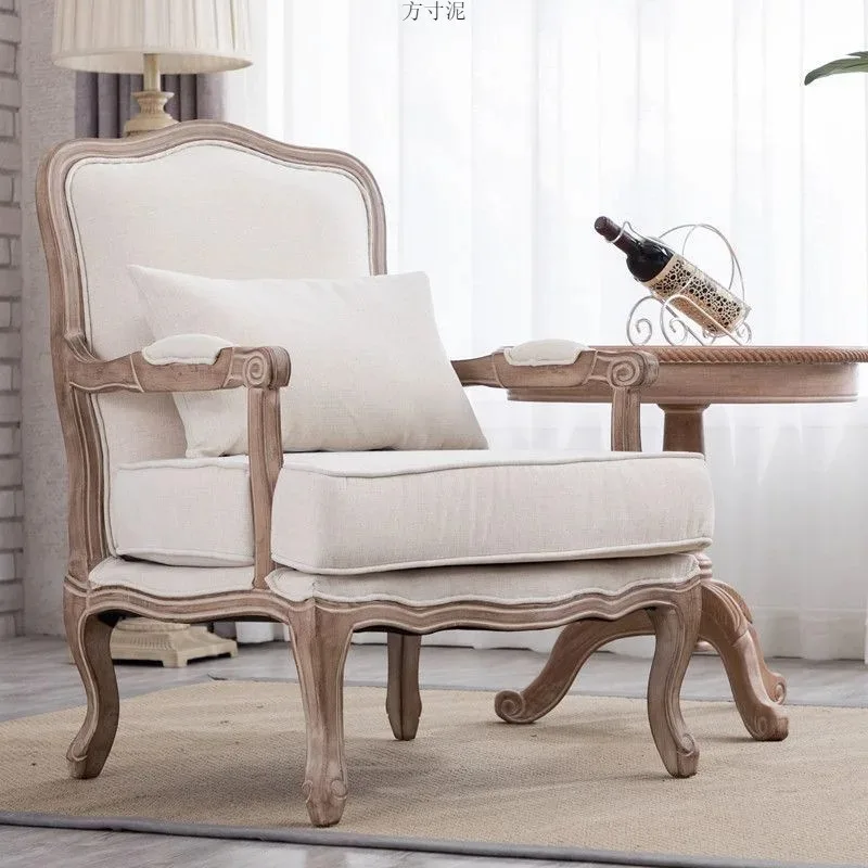 Small apartment fabric high back chair light luxury stool old American single European pastoral