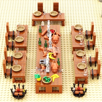 MOC City Restaurant Table Chair Bar Furniture Building Block Medieval Figures Accessories Food Türkiye Fruit Bricks Diy Toys