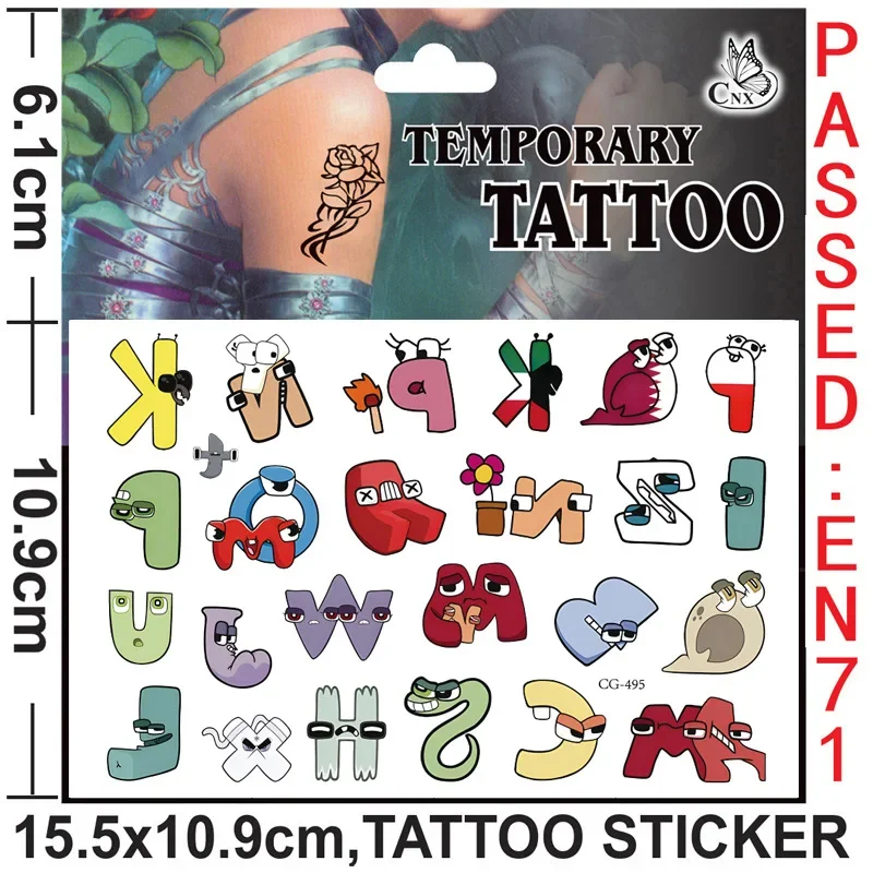 Alphabet Lore Tattoo Stickers for Children Party Tattoo Sticker Decoration Washable Anime Water Transfer Sticker Ornaments Gift