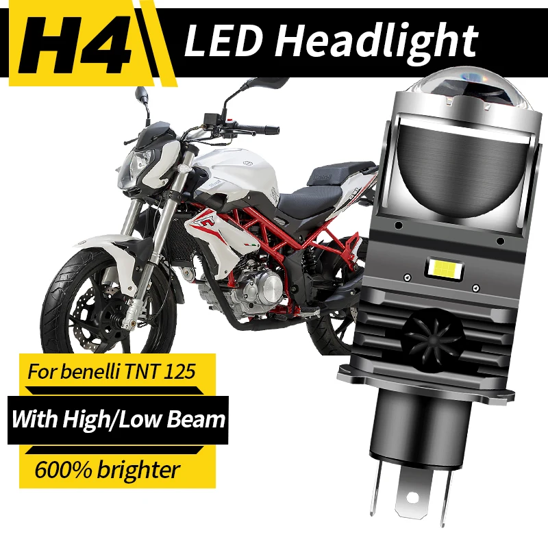 

1pc H4 LED Projector Headlight Motorcycle 25W 50000LM Lens with Fan Cooling Car Hi Lo Beam Bulb For Benelli TNT150 Blue Baolong