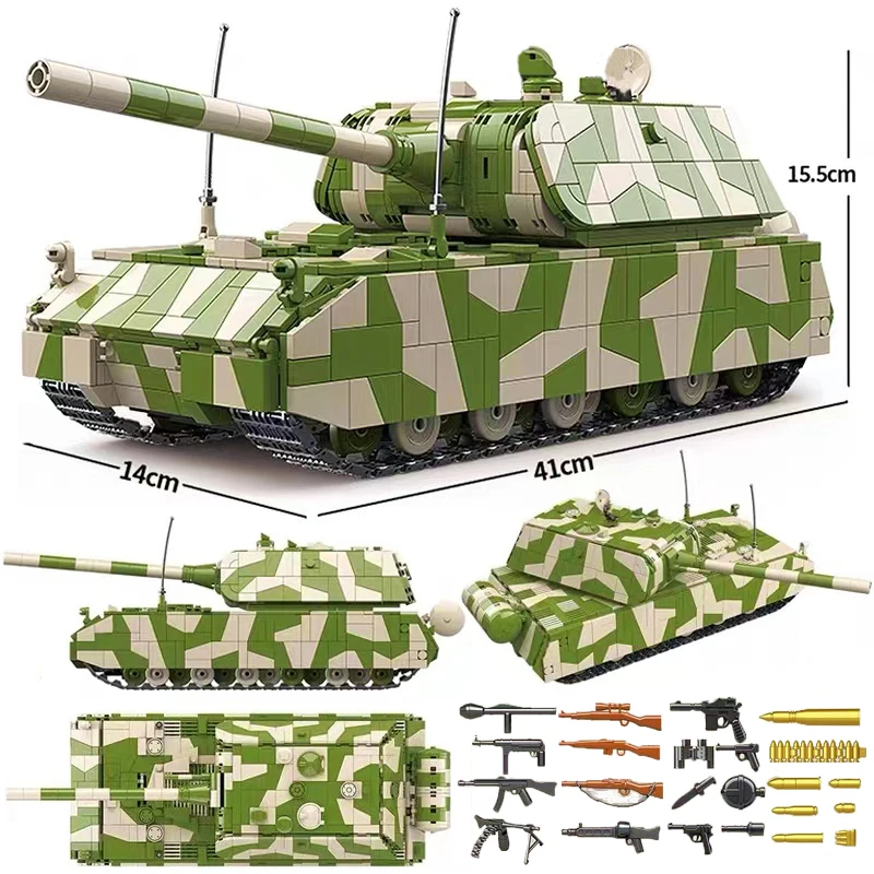 

MOC Military German Rat Heavy Armored Tank Building Blocks Panzer VIII Maus Tank Brick Model WW2 Army Soldier Weapon Kid Toys