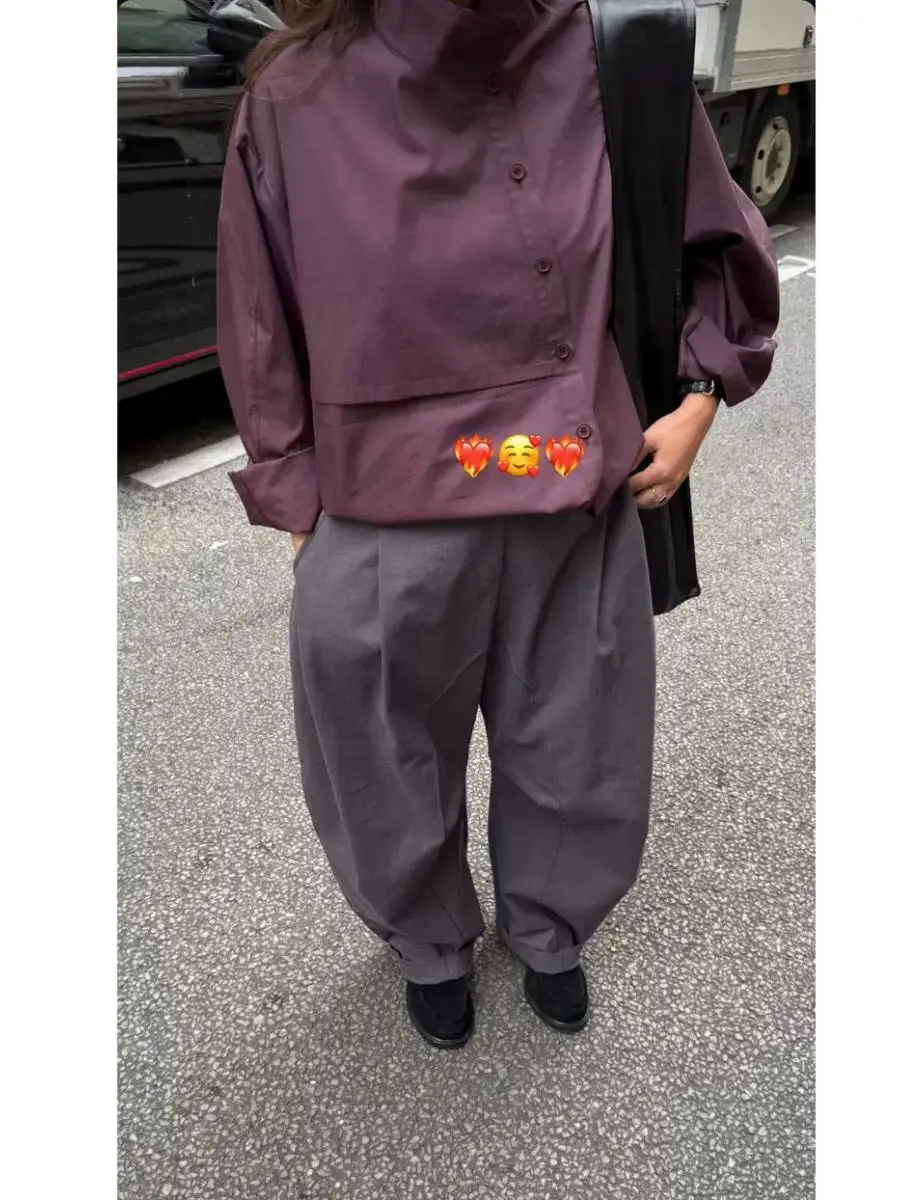 

Женская свободная рубашка Etos с воротником-стойкой в стиле ретро, хлопковая, с длинным рукавом, однотонная, неэластичная