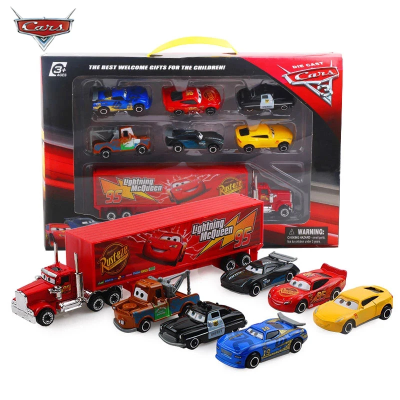 Cars Set Disney Pixar Car 3 Lightning Mcqueen Jackson Storm Mack Uncle Truck 1:64 Diecast Metal Car Model Toy Boy Christmas Gift