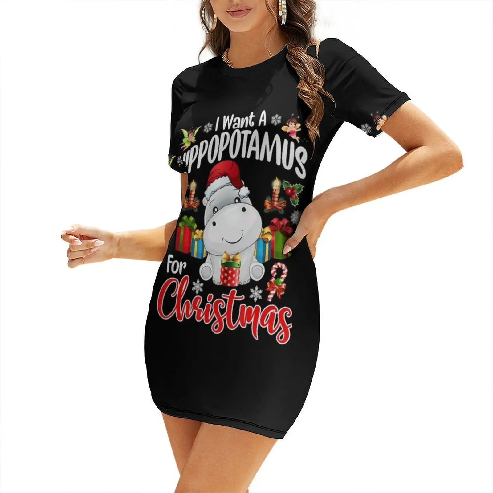 Chcę hipopotam na boże narodzenie Xmas hipopotam dla dzieci dziewczyny T-Shirt sukienka z krótkim rękawem sukienka damska letnia spódnica