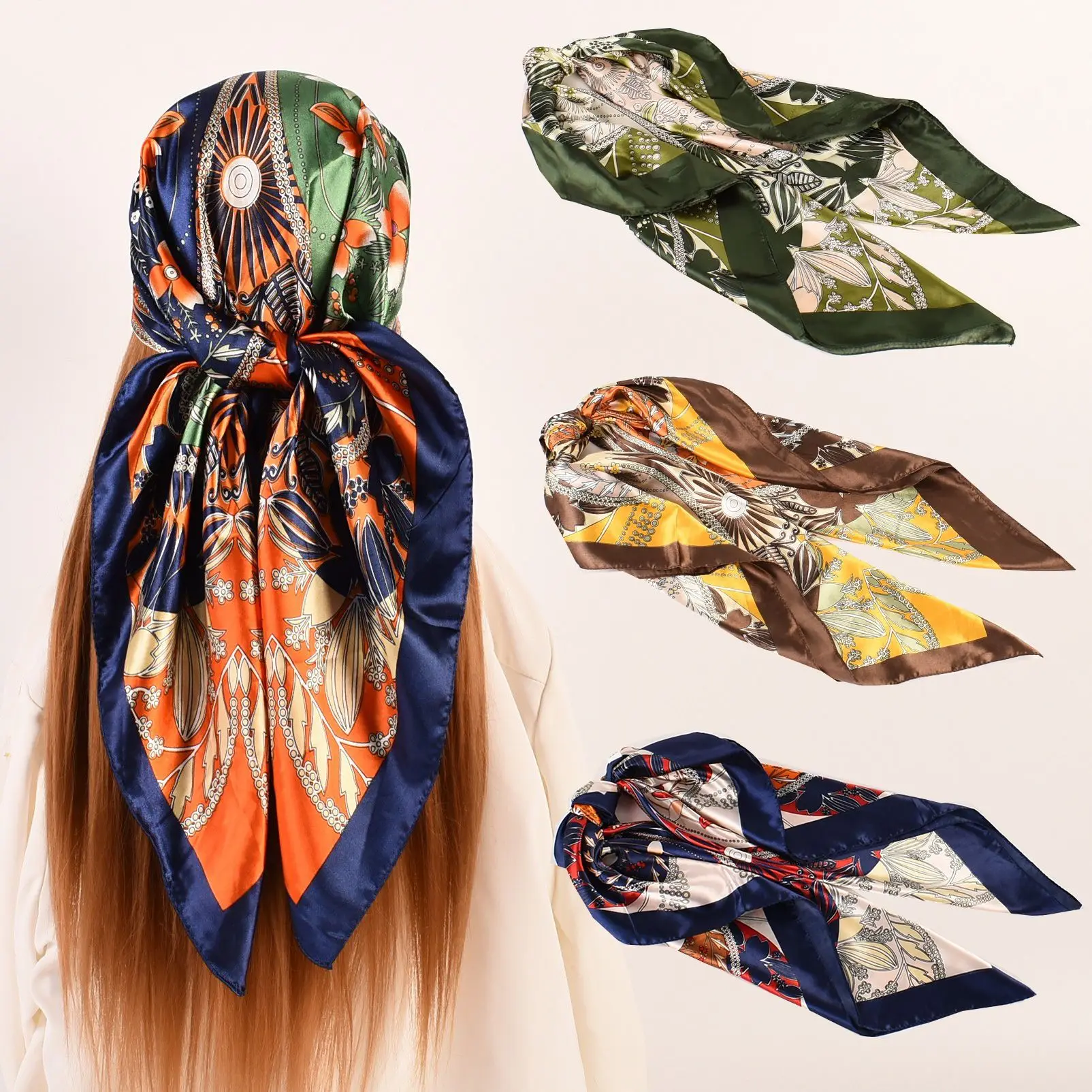 90*90cm Paisley-Druck Luxus-Marken Seidenschal für Damen, Satin-Schals, Halstuch, Wickelschal, Bandana, Haar-Hijab, Blumenmuster
