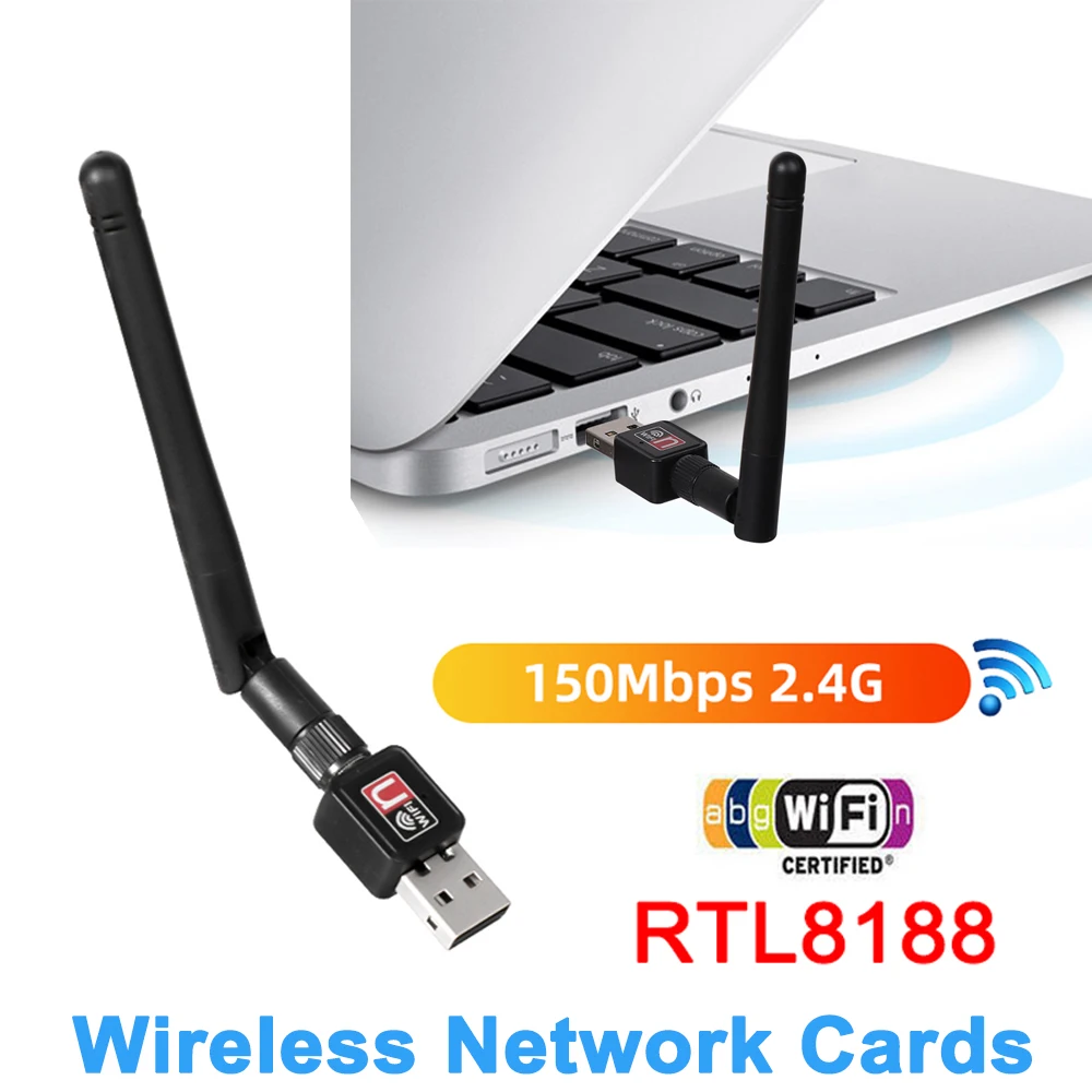 2.4G 5G Gigabit Wireless Network Card Wifi Adapter Mini 802.11n/g/b Ethernet 150Mbps 2dBi 8188 USB Sharing For PC Windows 7 XP