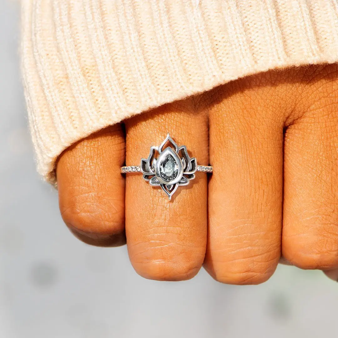 Vintage Boho Lotus Rings for Women Girls Promise Cuff Ring Stainless Steel Flower of Paradise Rings Jewelry Gifts Bague Femme