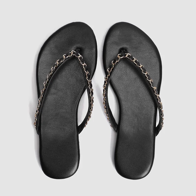 Nouvelle mode chaussures pour femmes tongs plat confortable chaîne pantoufles sandales d'été chaussures pour femmes concepteur chaussures de plage à enfiler