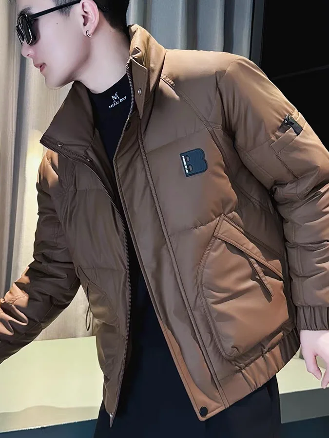 

Мужская хлопковая куртка-пуховик на осень-зиму, приталенная, с воротником-стойкой, модная верхняя одежда, средней длины