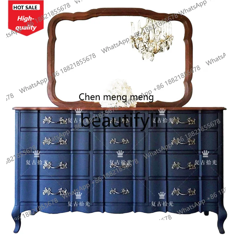 

French retro solid wood chest decorative cabinet living room wall storage cabinet