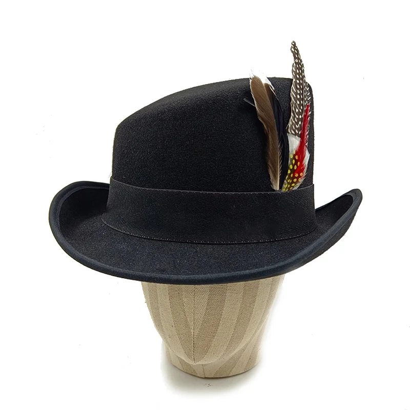 60cm Hat New Slanted Top hats for men solid black magician hat Personality gentleman sombrero British Curl Top Hat Party