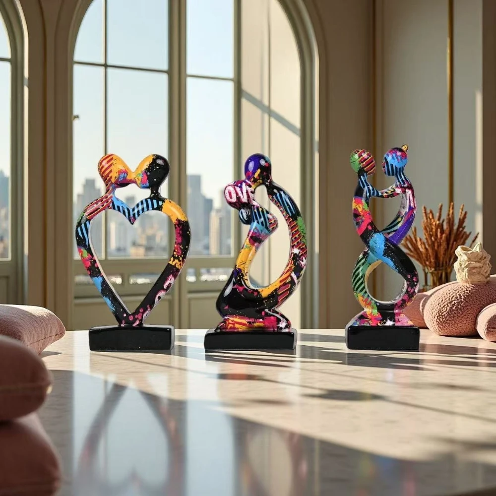 3-Piece Couple Hug Kiss Love Shaped Resin Statue Ornaments Wedding Home Decor Living Room Desktop Figurines Holiday Gifts