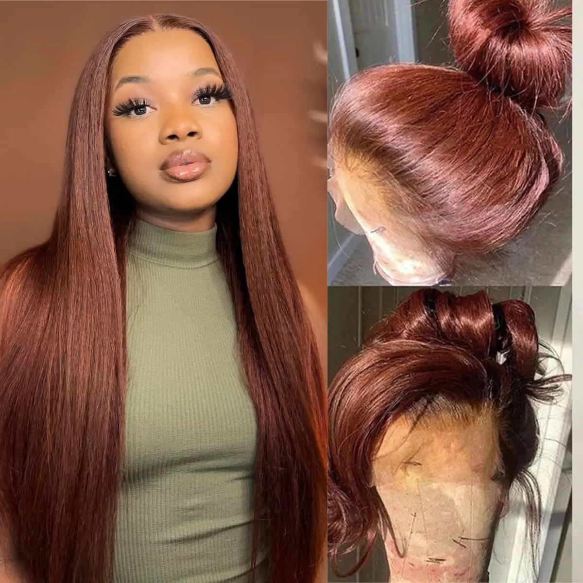 Straight Reddish Brown 13x6 Lace Front Human Hair Wig 4x4 Closure Wig Dark Red Brown Hair HD 13x4 Lace Frontal Wigs For Women