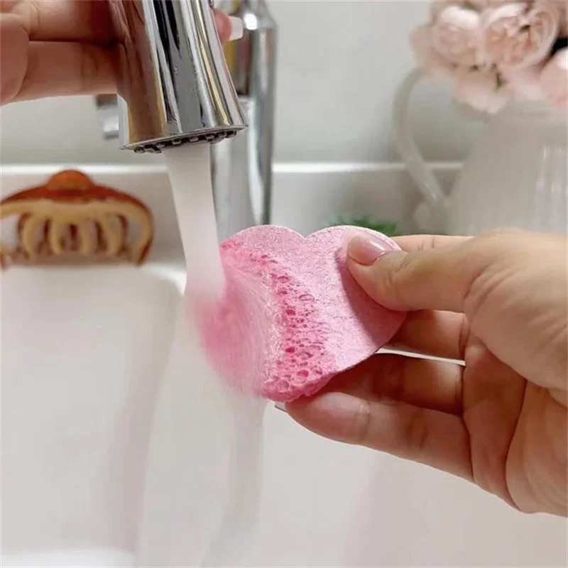 5/10/20/50PCS Compressed Heart-Shaped Facial Sponge Natural Wood Pulp Face Wash Puff Foaming Face Cosmetic Face for Home Travel