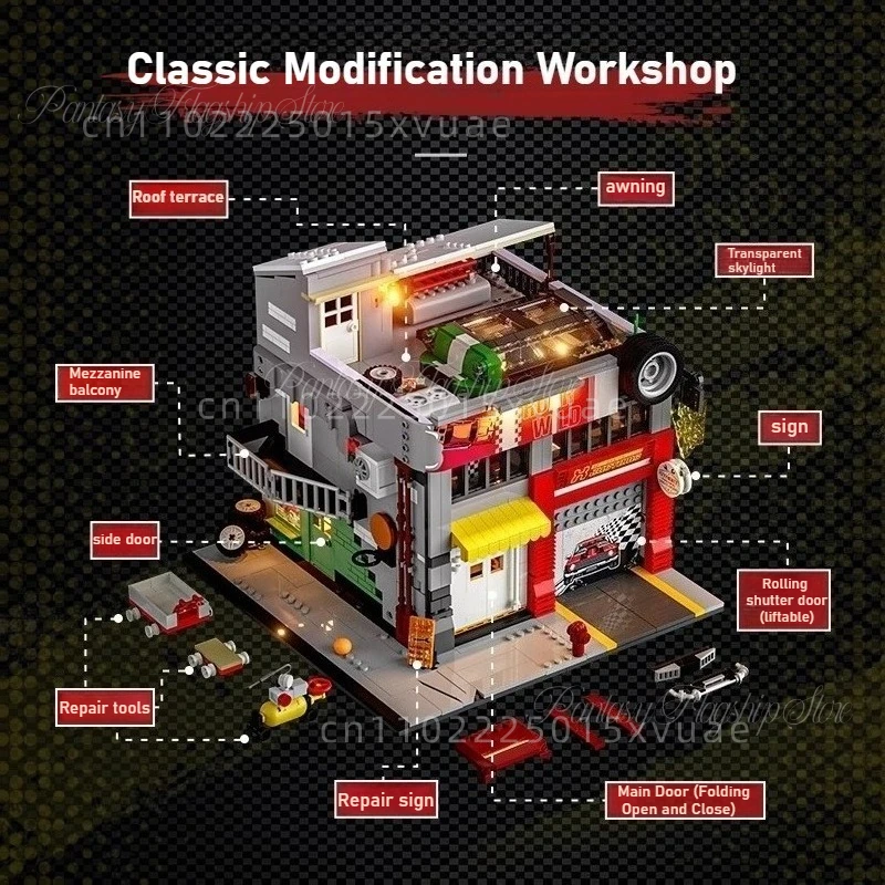 Car Modification Factory Building Blocks American Street Racing Series Architectural Models Street View Collection Holiday Gifts