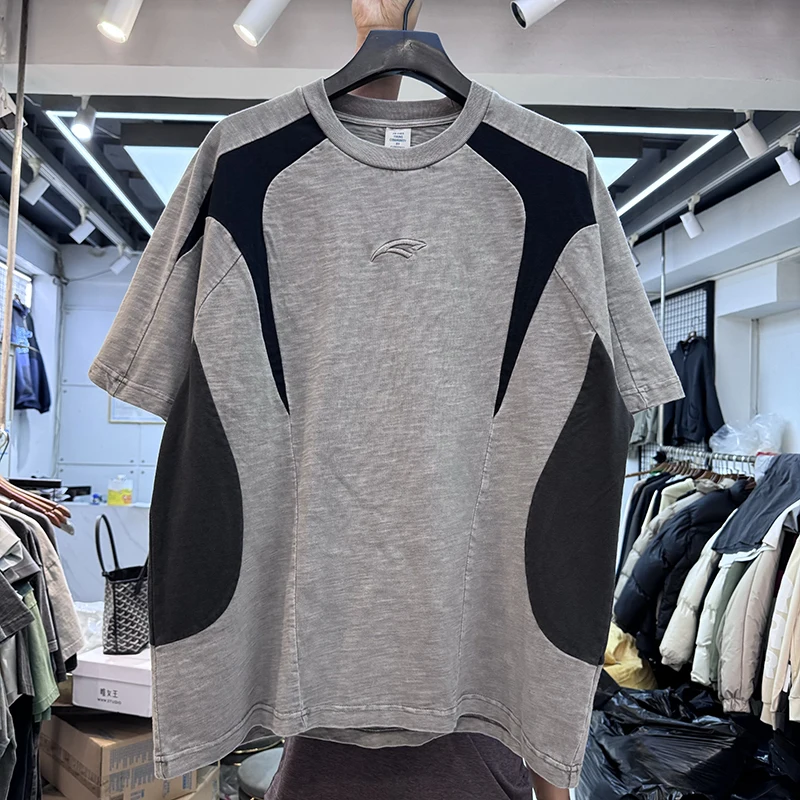 

American High Street Vintage Patchwork Simple Pattern Embroidery Logo Men's Loose Hip Hop Oversize ort Sve T-irt