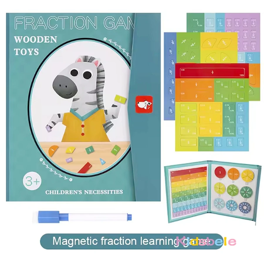 Magnetic Rainbow Fraction Tiles Children Montessori Wooden Arithmetic Teaching Aids Visual/Tactile Math Learning Toy Ages 6+