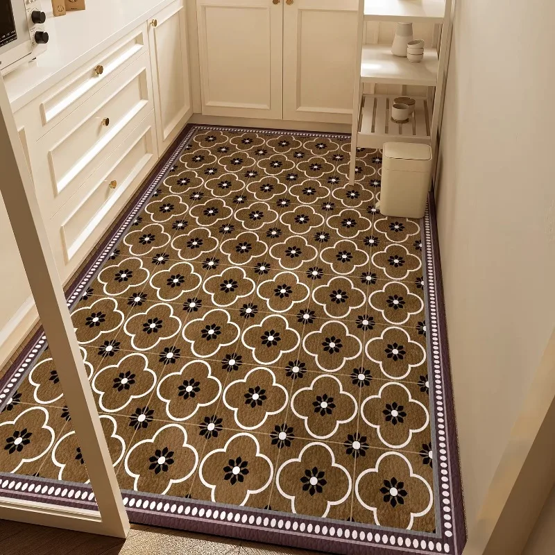 Retro Diamond Pattern Kitchen Floor Mat Scrubable PVC Waterproof Carpet Wipe Clean Oil-proof Water Proof Impermeable Rug Tapis