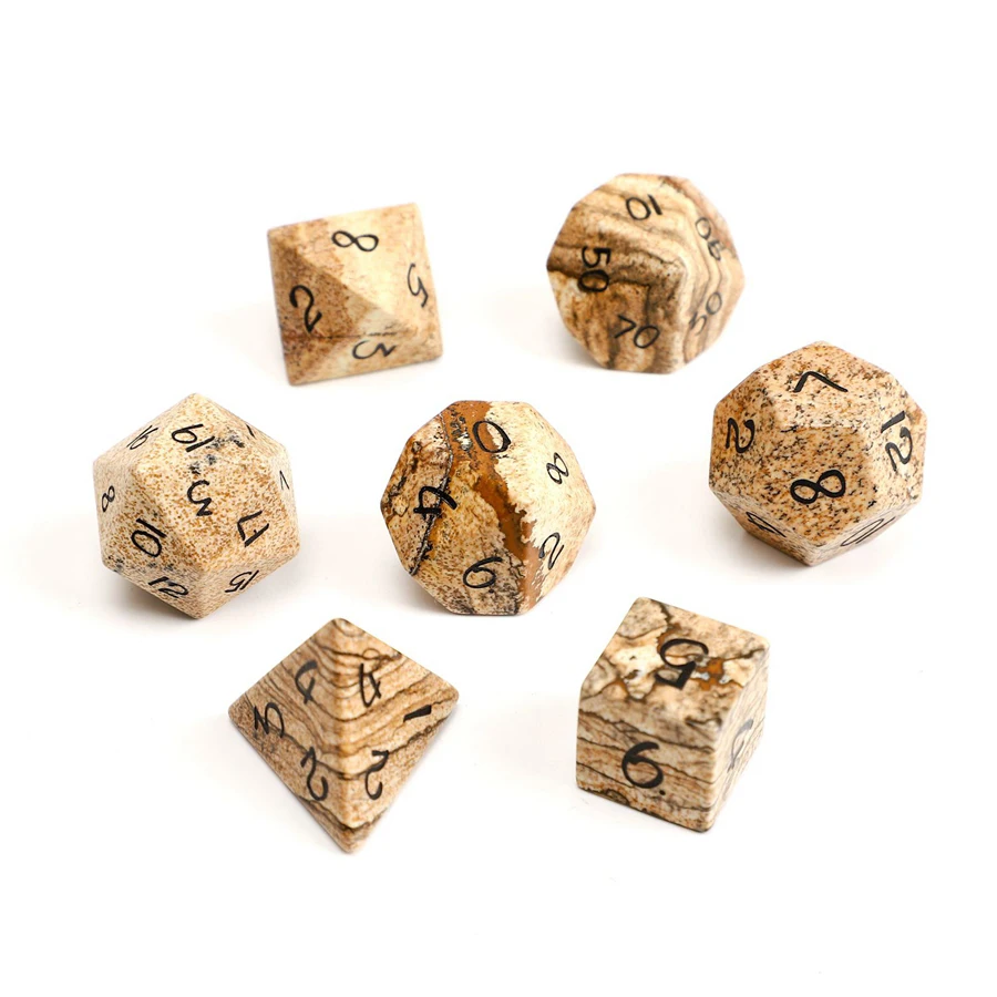 Natural Picture Stone Polyhedral DND Gemstone Dice Ornaments Jewelry Accept Custom Font Symbol Pattern