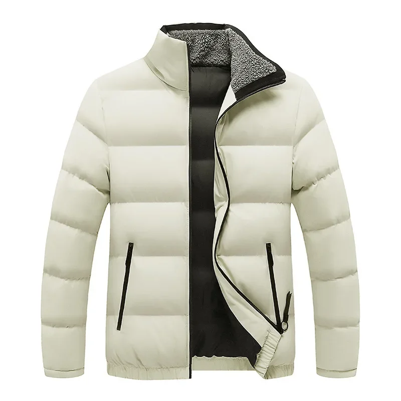 Jaqueta monocromática casual masculina, Parkas de colarinho em pé, plus size, inverno