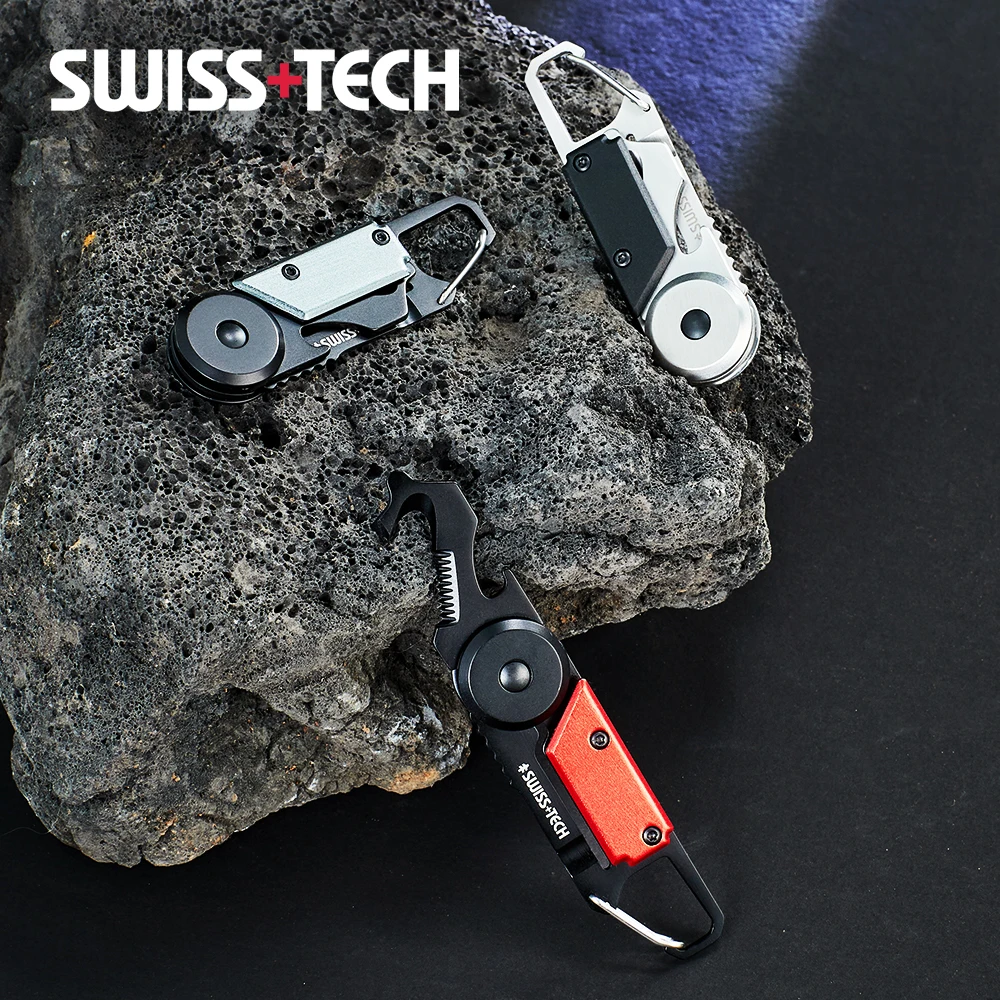 

SWISS TECH 6 IN 1 Mini Multitool Carabiner Pocket EDC Hand tools with Cutter Portable Cool Camping Gear Outdoor Hiking Gadgets