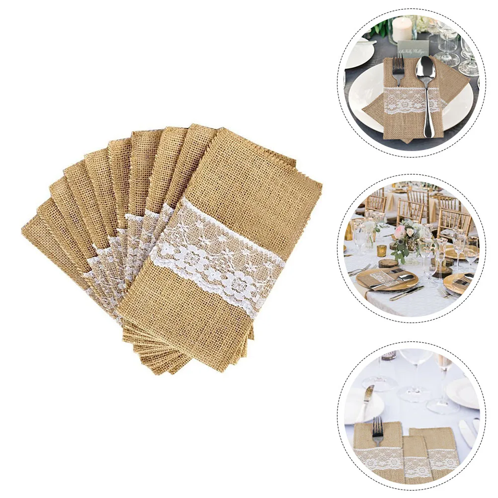 

10pcs Cutlery Bag Tableware Holders Silverware Pocket Jute Bags Event Party Supplies Safe Creative Storage Solution
